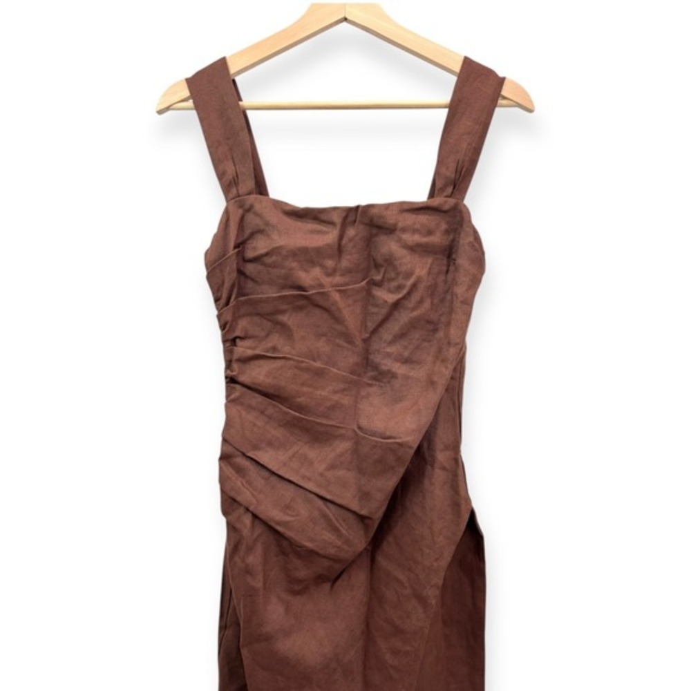 NWT Reformation Clement Linen Midi Dress Chocolate Cake - Size 8 - Picture 8 of 15